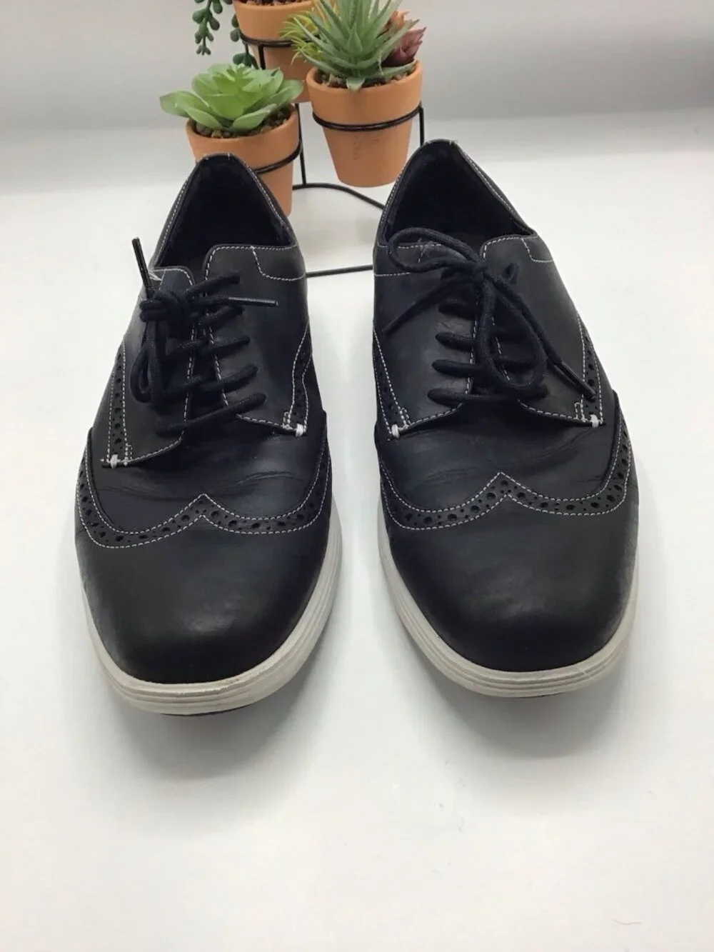 Cole Haan Mens Grand OS Marine Blue Leather Wingtip Oxford Shoes Men's Size 11/2